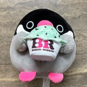 Penguin Stuffed Animal with Ice Cream Cup - Black, Gray, Pink